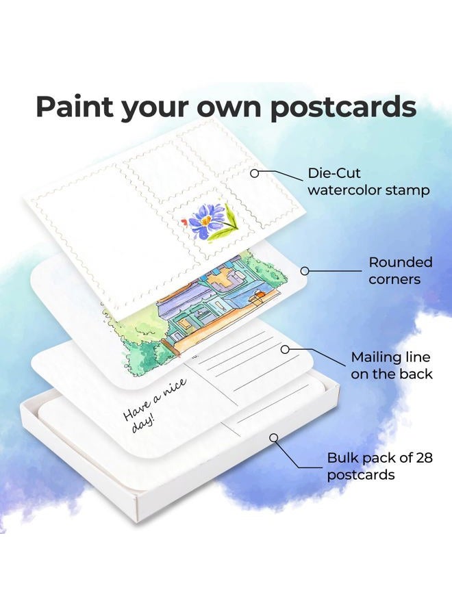 Funto Blank Watercolour Paper Postcards, 100% Cotton, 28 Postcards + 2 Sheets of Stamps, A6 (10.2 x 15.2 cm), 140 lb/300 gsm, Acid-free High Performance Art Paper for Thank You Cards and Greeting - Image 2