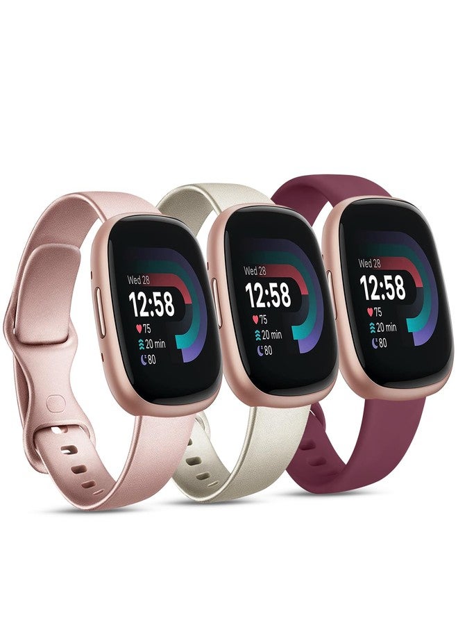 اي كي مجموعة من 3 أساور رياضية متوافقة مع ساعات Fitbit Sense 2 / Sense / Fitbit Versa 4 / Versa 3، للرجال والنساء، أساور كلاسيكية ناعمة لساعات Fitbit Sense 2 / Sense / Versa 4 / Versa 3 الذكية (صغير، وردي) - Image 1