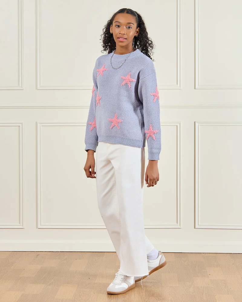ردتاغ Senior Girls Blue Printed Pullover