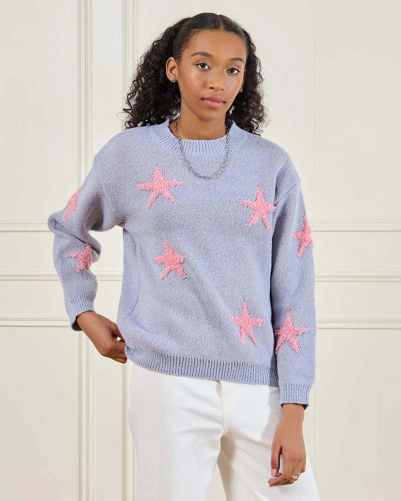 ردتاغ Senior Girls Blue Printed Pullover