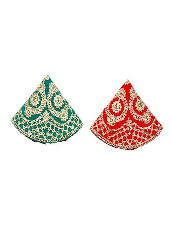 Aditri Creation Set of 2 Decorative Round Mat Aasan Velvet Pooja Cloth Cloth with Sequence Work for Indian Traditional Multipurpose Puja New year Decorations Pooja Item & Article (Size :- 11" X11")(Red,Green) - Image 3