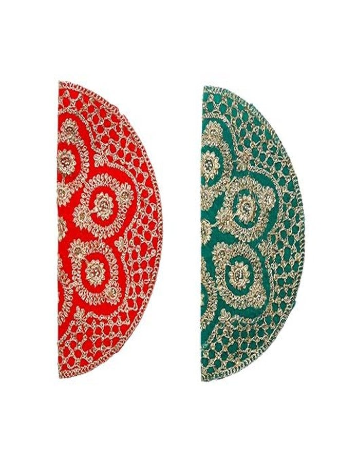 Aditri Creation Set of 2 Decorative Round Mat Aasan Velvet Pooja Cloth Cloth with Sequence Work for Indian Traditional Multipurpose Puja New year Decorations Pooja Item & Article (Size :- 11" X11")(Red,Green) - Image 2