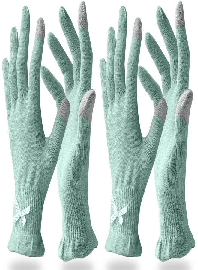 Evridwear Cotton Moisturizing Gloves Overnight Touchscreen for Dry Hands SPA Eczema Hand Care, Day and Night Moisturizing Sleeping Gloves (2 Pairs S/M, Feather Weight Mint Green) - Image 1
