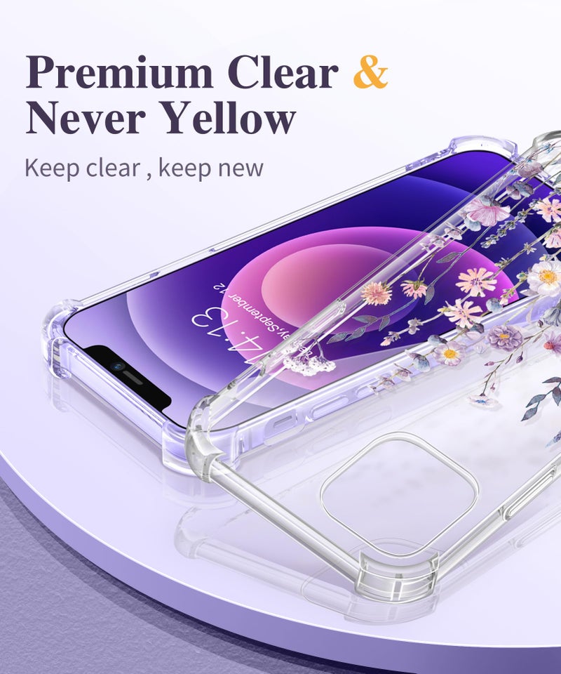 GVIEWIN for iPhone 12 Case and iPhone 12 Pro Case with Screen Protector + Camera Lens Protector, Clear Flexible TPU Shockproof Cover Women Girls Flower Pattern Phone Case 6.1 (Floratopia/Colorful) - Image 3