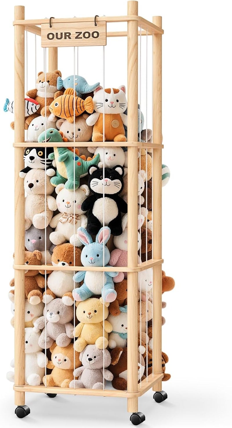 WORLDMX Stuffed Animal Zoo Organizer with Wheels – Extra Large Plush Storage Cage for Kids’ Bedroom and Playroom - Image 1