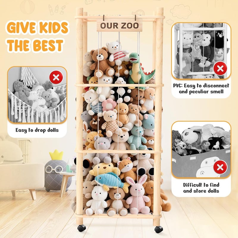 WORLDMX Stuffed Animal Zoo Organizer with Wheels – Extra Large Plush Storage Cage for Kids’ Bedroom and Playroom - Image 3