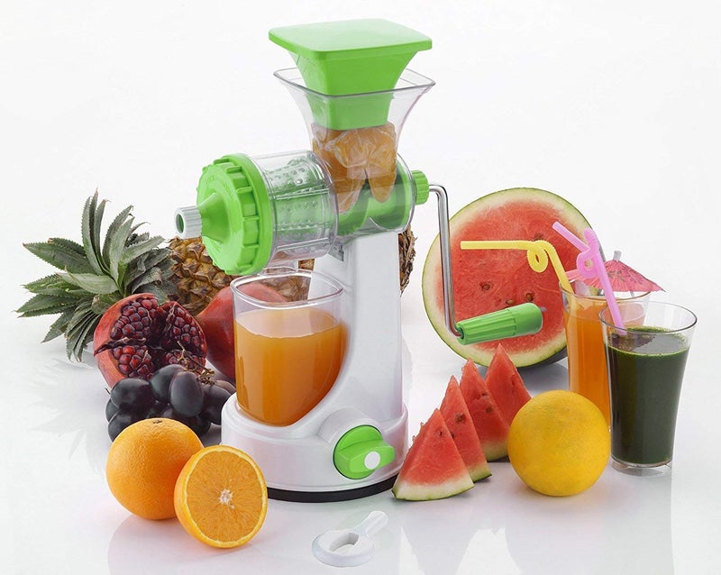 RJ kitchenware Store عصارة يدوية بلاستيكية من متجر RJ للأدوات المنزلية للفواكه والخضروات مع مقبض فولاذي ونظام قفل فراغ عصارة سفر للفواكه والخضروات - Image 1