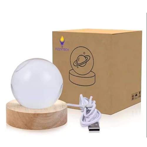 fizzytech 3D Saturn Crystal Ball Night Lamp, Crystal Ball Night Light, Corded Electric Table Colorful LED 2.4 Inch Wooden Base Lamp for Home Decoration Birthday Gift for Teens Boys and Girls - Image 3