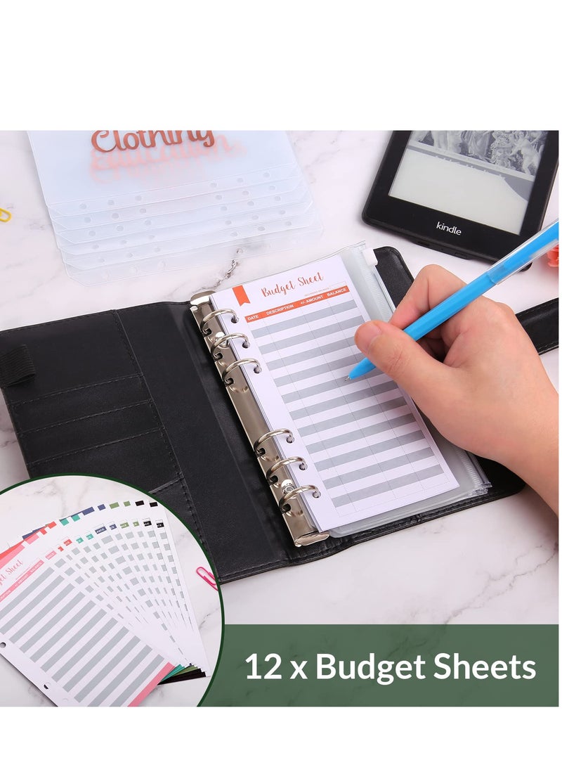 KASTWAVE Budget Binder with 8pcs Cash Envelopes for Budgeting, Crocodile Pattern A6 Binder with 2Pcs Label Stickers and 12Pcs Expense Trackers Money Organizer for Cash for Saving Binder(Black) - Image 4