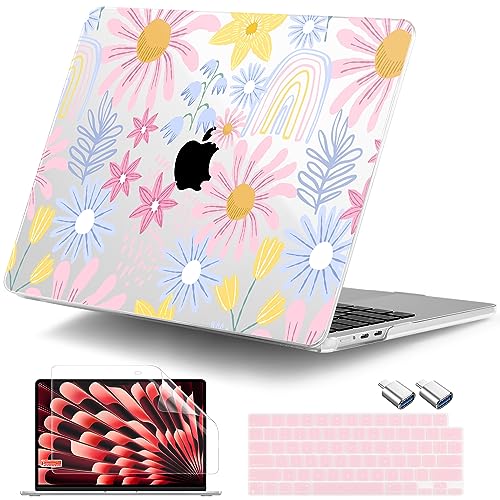 DONGKE for MacBook Air 136 Inch Case 2026 2025 20242022 A3449 A3240 A3113 A2681 M5 M4 M3 M2 Touch ID Plastic Hard Shell Keyboard Cover Type C Adapter for MacBook Air 13 inch Florals - Image 1