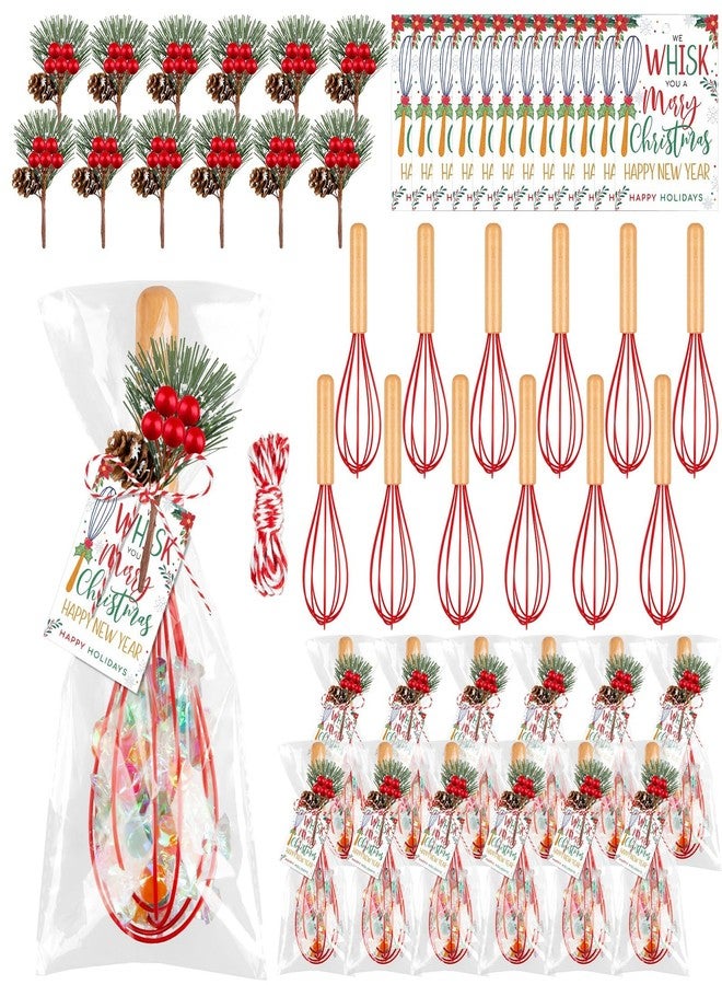 Denylo pro 12 Sets Christmas Whisks Gifts Semi Automatic Whisk Gift Set Include Bulk Egg Beater Mini Pine Needle Cotton Rope Opp Bags for Christmas Stocking Ideas Party Supplies - Image 1