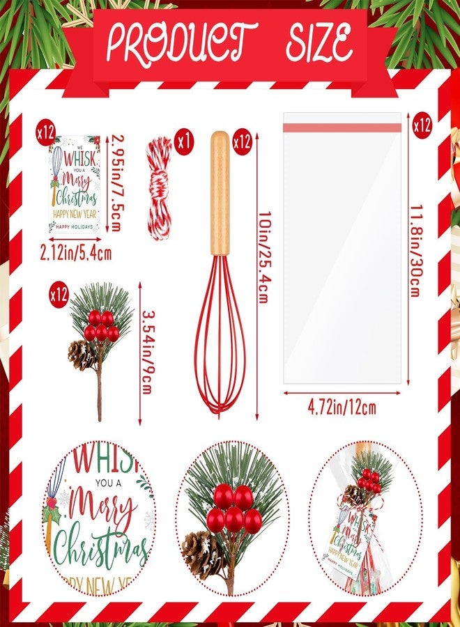 Denylo pro 12 Sets Christmas Whisks Gifts Semi Automatic Whisk Gift Set Include Bulk Egg Beater Mini Pine Needle Cotton Rope Opp Bags for Christmas Stocking Ideas Party Supplies - Image 2