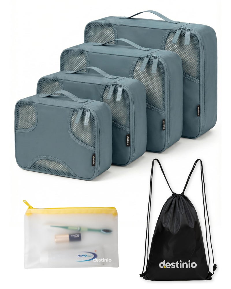 Destinio Packing Cube for Travel Luggage Packing | 6 in 1 Set (4 Cube+Drawstring Bag+Cosmetic Pouch) Storage Organiser for Travelling | Clothes Organizer for Trolley, Backpack, Space Saver (Blue) - Image 1