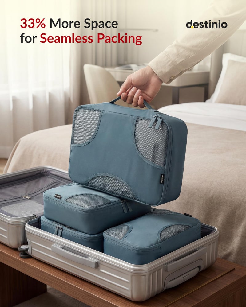 Destinio Packing Cube for Travel Luggage Packing | 6 in 1 Set (4 Cube+Drawstring Bag+Cosmetic Pouch) Storage Organiser for Travelling | Clothes Organizer for Trolley, Backpack, Space Saver (Blue) - Image 4