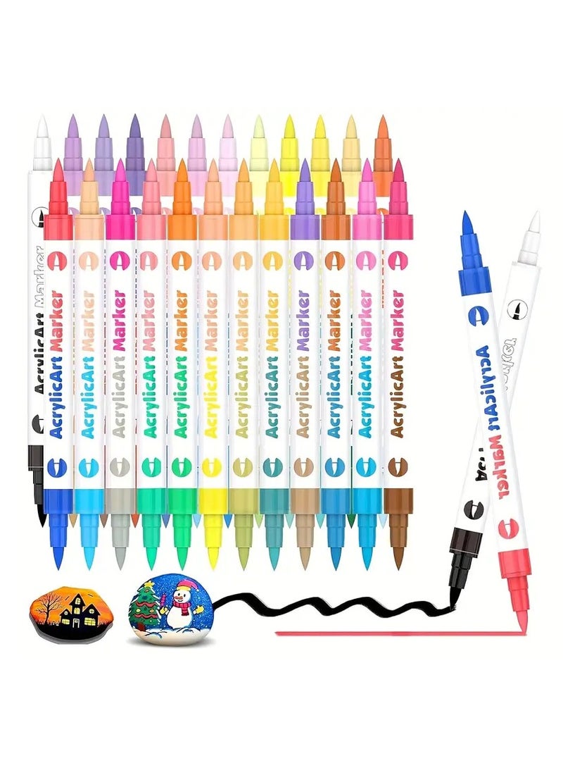 SUZZ 24 Pieces 48 Colors Acrylic Paint Markers Set, Premium Dual Tip Dual Color Acrylic Paint Pens With Brush Tip, Sunproof, Waterproof,Non-Toxic, odorless, Suitable for Paper, Pottery, Stones, Backpacks, Glass DIY crafts - Image 1