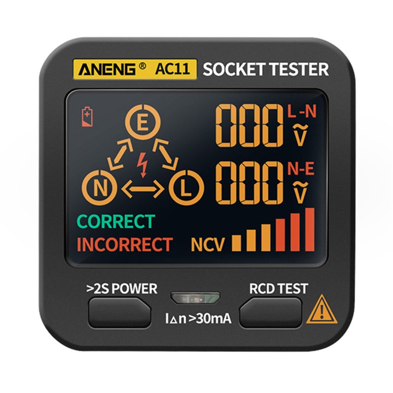 ANENG AC11 Socket Tester Electric Leakage Detector LCD Display Ground Wire Zero Line Live Wire Phase Multifunctional Electrical Electroscope RCD NCV Electric Tester Circuit Polarity Detector UK Plug - Image 1