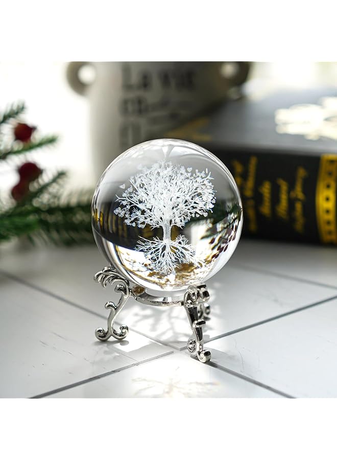 erorex 60Mm Tree Of Life Crystal Ball With Stand Decorative Paperweight 3D Laser Engraved Glass Plant Life Tree Sphere Novelty Home Decor  - Image 2
