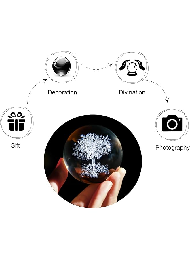 erorex 60Mm Tree Of Life Crystal Ball With Stand Decorative Paperweight 3D Laser Engraved Glass Plant Life Tree Sphere Novelty Home Decor  - Image 3