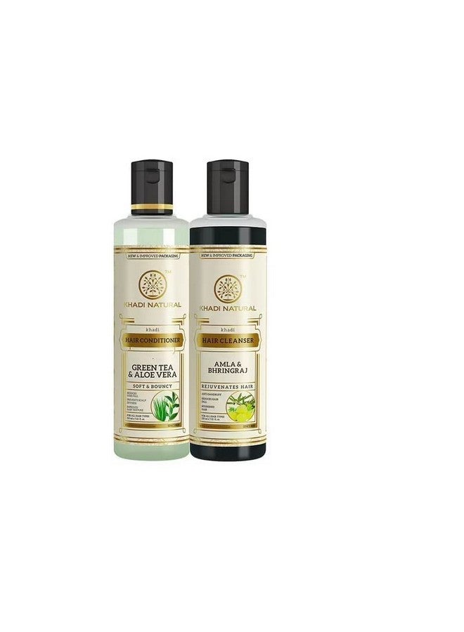 Khadi Natural Amla & Bhringraj Hair Cleanser/Shampoo, 210 Ml With Greentea Aloevera Herbal Hair Conditioner, 210 Ml - Image 3