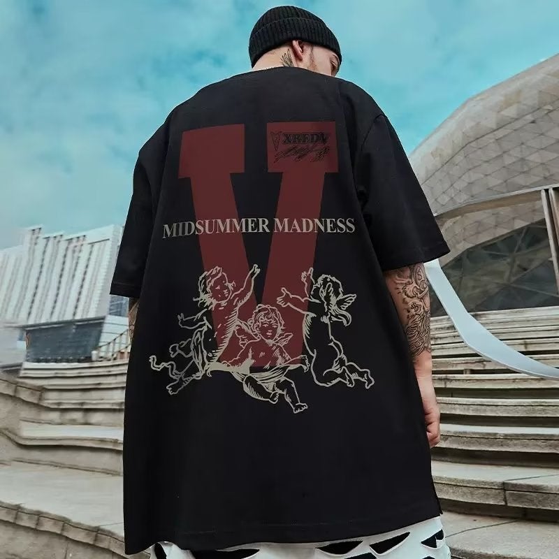 Short Sleeve T-Shirt Men'S Niche Trendy Bee Printed Dovetail Half Sleeve Round Neck T-Shirt Top - Image 1