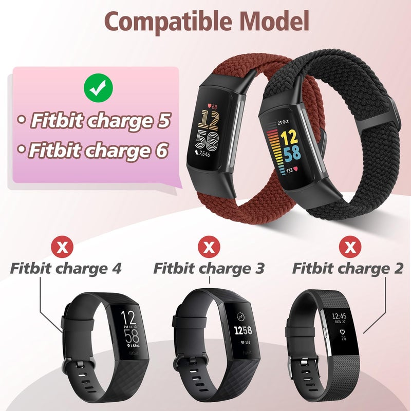 VNDAPT Elastic Braided Bands Compatible with Fitbit Charge 5/Fitbit Charge 6 for Women Men, Breathable Adjustable Stretchy Nylon Loop Sport Replacement Wristbands for Fitbit Charge 6 Charge 5 Straps - Image 3