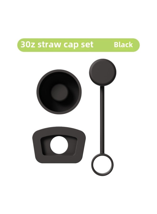 Stanley Cup Lid Silicone Anti-Overspill Plug 3-Piece Set Straw Cap Silicone Leak-Proof Plug Water Cup Cover Straight Tube-Color:30oZ Black  - Image 1