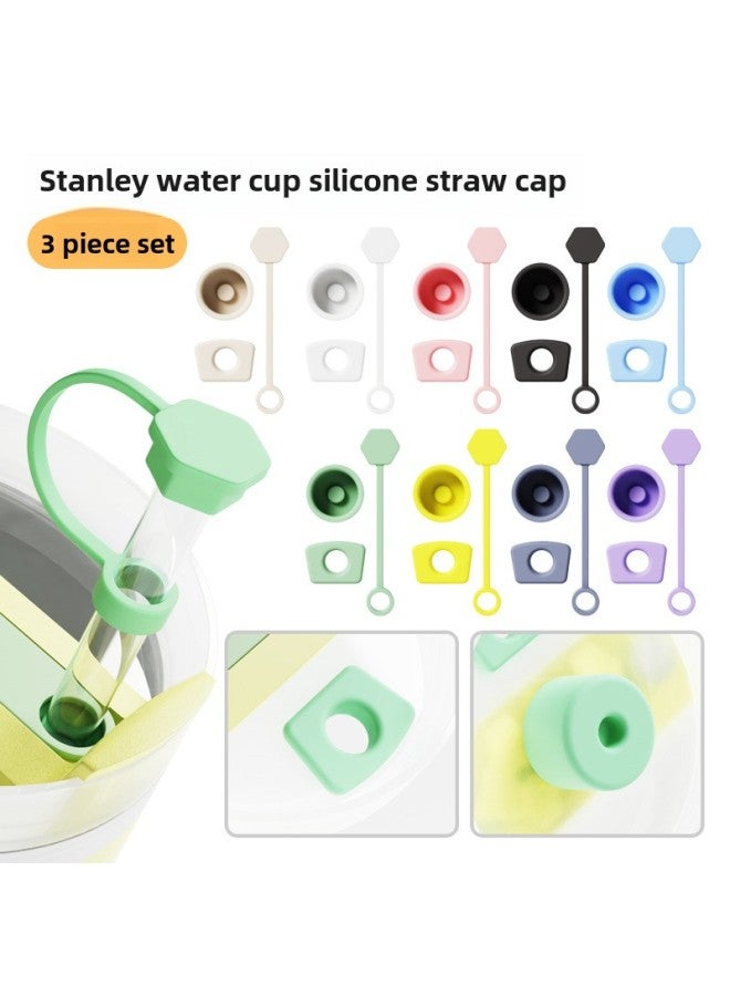 Stanley Cup Lid Silicone Anti-Overspill Plug 3-Piece Set Straw Cap Silicone Leak-Proof Plug Water Cup Cover Straight Tube-Color:30oZ Black  - Image 2