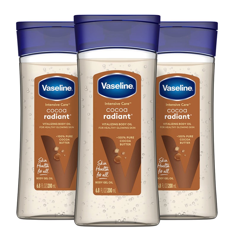 Vaseline Intensive Care Cocoa Radiant For Glowing Skin 3 Count Body Gel Oil Body Oil Made with 100% Pure Cocoa Butter + Replenishing Oils 6.8oz - Image 1