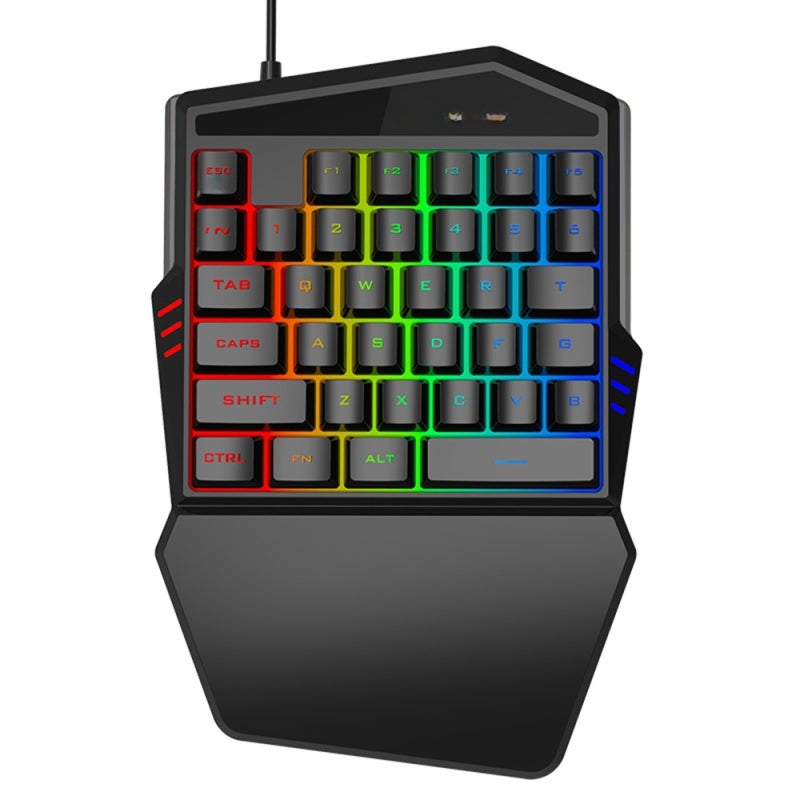 تي- وولف لوحة مفاتيح الألعاب السلكية بيد واحدة T-WOLF T17، 35 مفتاحًا، إضاءة خلفية RGB ملونة، تصميم مريح، لوحة مفاتيح لأجهزة أندرويد/ويندوز/آي أو إس - Image 1