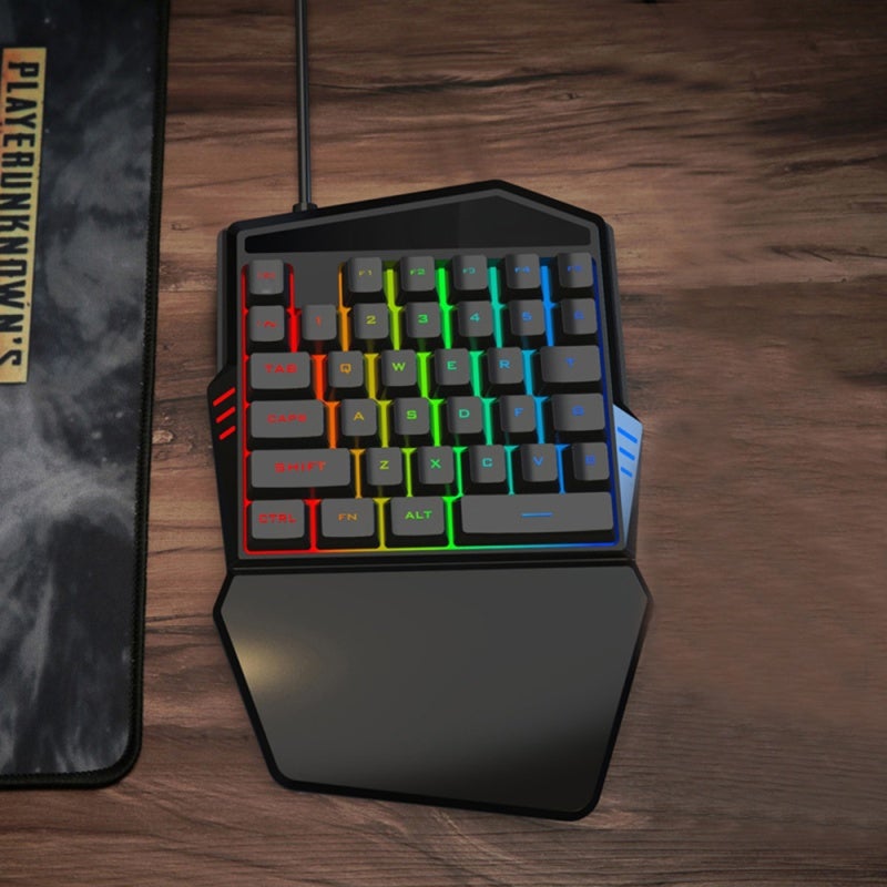 تي- وولف لوحة مفاتيح الألعاب السلكية بيد واحدة T-WOLF T17، 35 مفتاحًا، إضاءة خلفية RGB ملونة، تصميم مريح، لوحة مفاتيح لأجهزة أندرويد/ويندوز/آي أو إس - Image 5