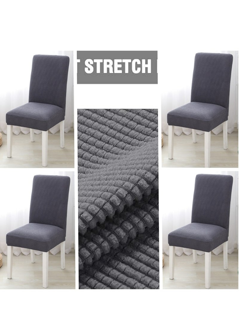 4 Pack Chair Covers, Stretch Spandex Universal Removable Seat Protector Covers, Washable Chair Seat Slipcovers for Home Kitchen Ceremony Wedding Banquet Hotel and Party (Dark Grey, 4 Pack) - Image 1