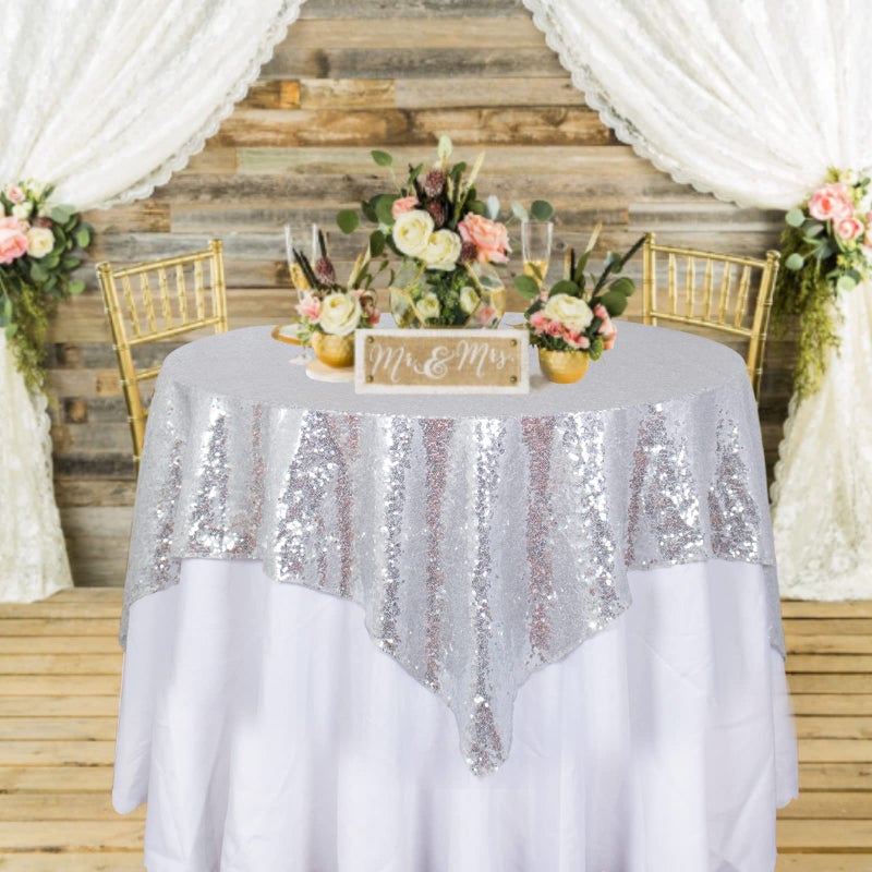 ShiDianYi 50x50 Square Silver Sequin Tablecloth Select Your Color  Size Can Be Available  Sequin Overlays Runners Gatsby Wedding Glam Wedding Decor Vintage Weddings