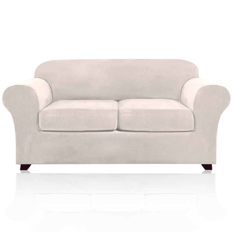 PrinceDeco Velvet Couch Cover Loveseat Covers for 2 Cushion Couch 3 Piece Sofa Covers for Dogs Washable Loveseat Covers Width Up to 72 Inch No Slip Stretch Sofa SlipcoverMedium Ivory