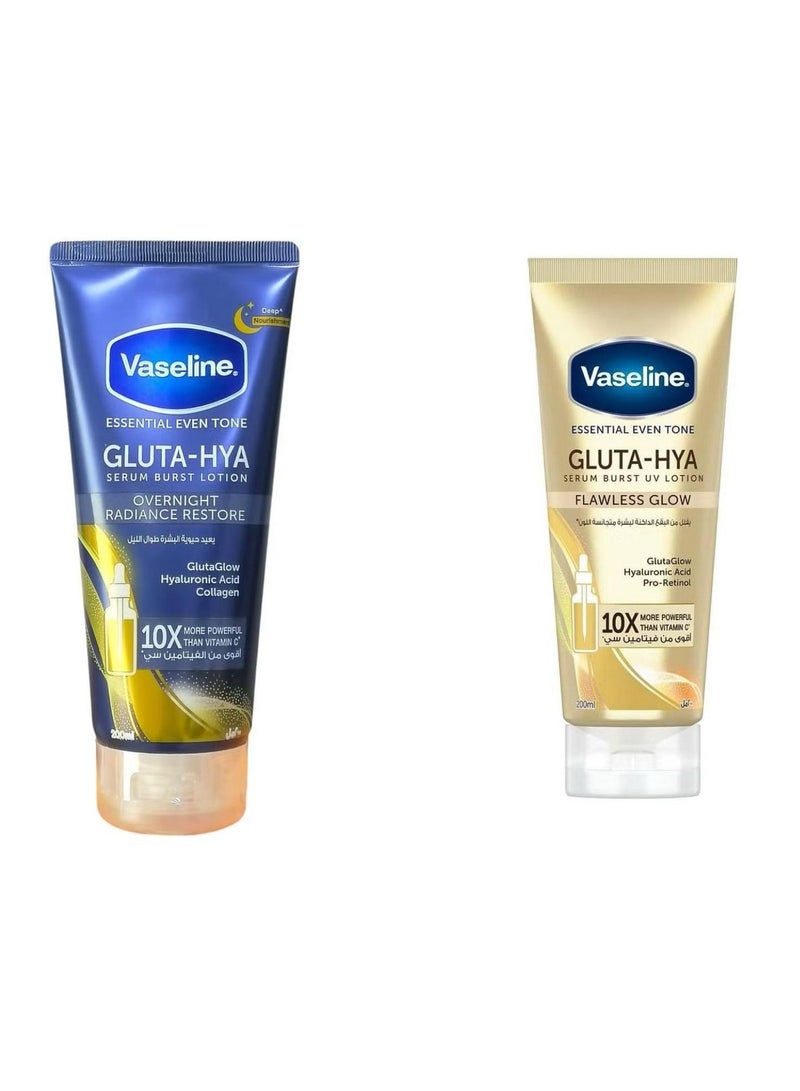 Vaseline Essential Even Tone Flawless Glow Gluta-Hya Serum Burst UV Lotion 10X More Powerful than Vitamin C + Gluta-Hya OVERNIGJT RADIANCE RESTORE - Image 1
