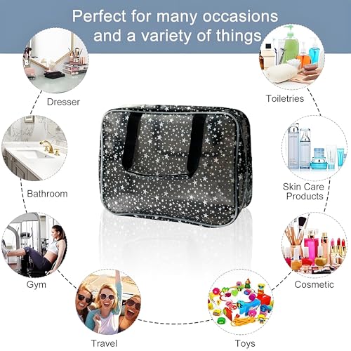 TotePrint Yellow Star Large Cosmetic Bag and Travel Pouch with Handle,Durable Material,Zipper Design-Ideal for Makeup,Travel Essentials - Image 4