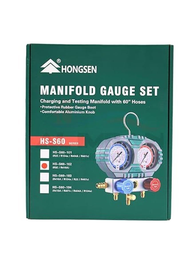 HONGSEN Manifold Gauge Set HS-S60-102, HVAC, R410A R32, Two Way - Image 1