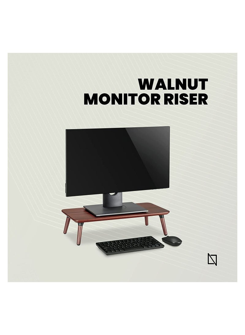NAVODESK - Navodesk Premium Walnut Monitor Riser Minimalistic Wooden Monitor Stand for Laptop iMac & PC (Medium) - Image 1