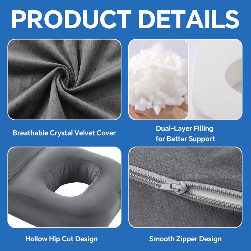 HOMBYS Extra Long BBL Pillow After Surgery for Sleeping & Sitting, Brazilian Butt Lift Pillow with Extended Back Support, BBL Chair with Hole, Mixed Filling (High-Density Foam + Soft Shredded Fill) - Image 4