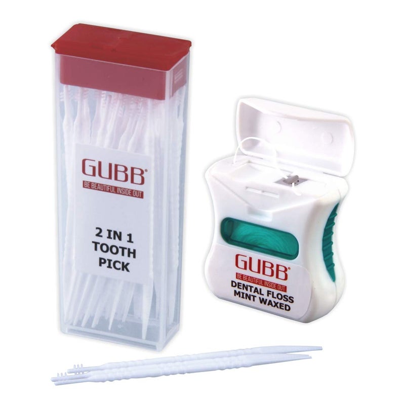 GUBB Dental Care Combo - Dental Floss Thread Mint Waxed & 2 In 1 Dental Toothpicks - Image 1