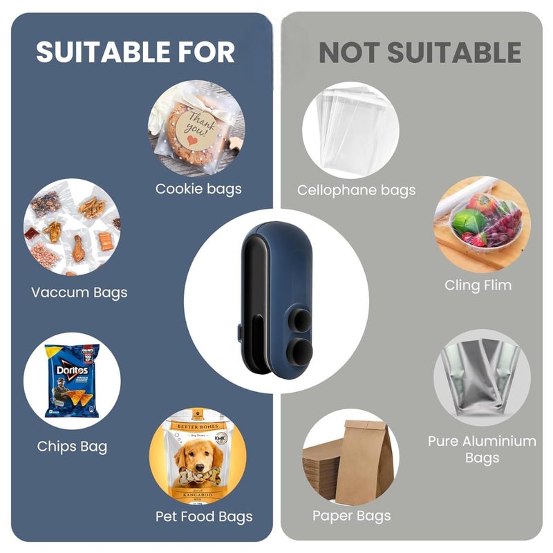 TECH LOGO ELECTRONICS Portable Mini Sealing Machine Handheld Packet Sealer for Food Snacks Chips Fresh Storage Plastic Bags Sealing Machine2 in 1 USB Rechargeable Magnetic Bag SealerMulticolor BLUE  - Image 3
