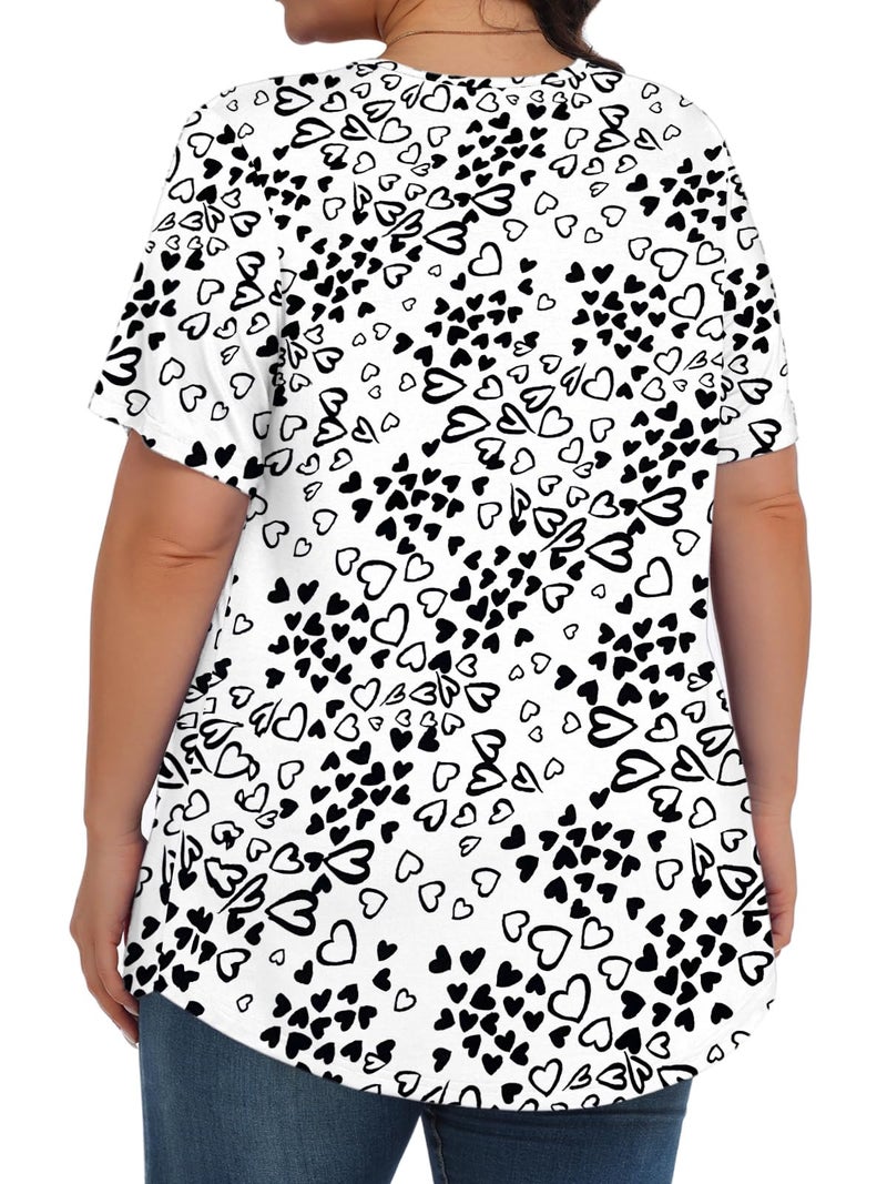Tencede Womens Plus Size Tops Tunic Short Sleeve Crew Neck Shirts Casual Soft Blouse Lovely Love 3X - Image 4