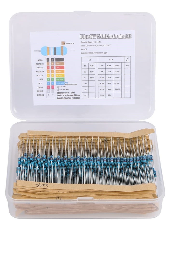 Generic Resistors Assortment Kit, 600pcs, 1/4W 1% 