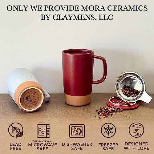 Mora Ceramics Large Tea Mug with Loose Leaf Infuser and Ceramic Lid, 18 oz, Portable, Microwave and Dishwasher Safe, Tall Coffee Cup - Rustic Matte Ceramic Glaze, Modern Herbal Tea Strainer, Merlot - Image 4