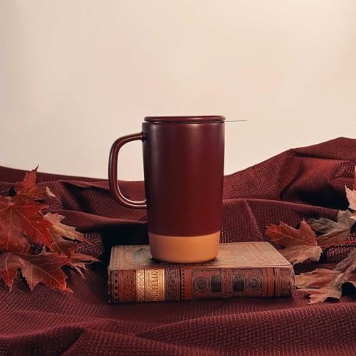 Mora Ceramics Large Tea Mug with Loose Leaf Infuser and Ceramic Lid, 18 oz, Portable, Microwave and Dishwasher Safe, Tall Coffee Cup - Rustic Matte Ceramic Glaze, Modern Herbal Tea Strainer, Merlot - Image 5