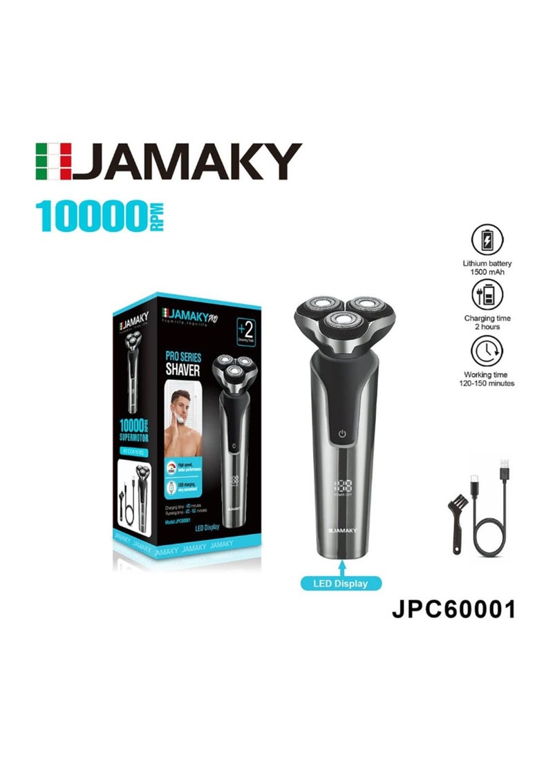 JAMAKY Italy Electric Pro Series Shaver rotary rechargeable JPC60001 (3 floating heads) With Led Display with Italian technology - Super Motor 10000Rpm  - Image 2