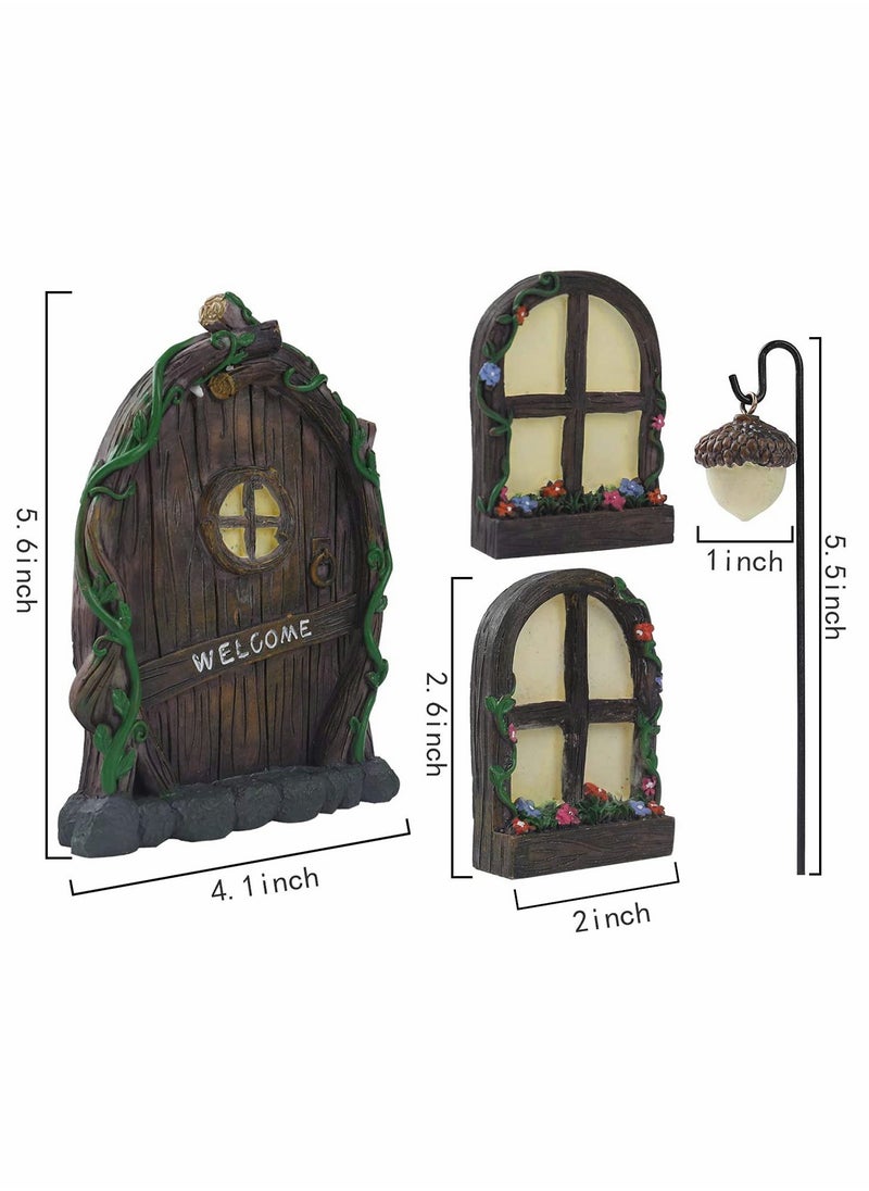 Fairy Door for Tree Decorations Miniature Fairy Garden Accessories Creative Courtyard Garden Tree Hanging 2 Windows and 1 Door 1 Light