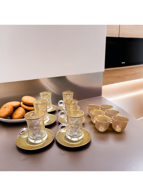 Glass Coffee Set Cups and plates Gold