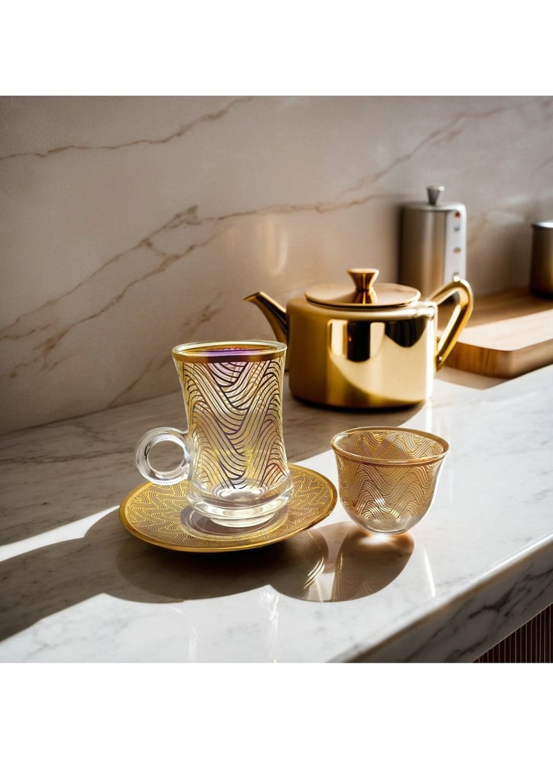 Glass Coffee Set Cups and plates Gold