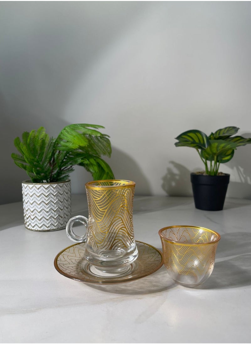 Glass Coffee Set Cups and plates Gold