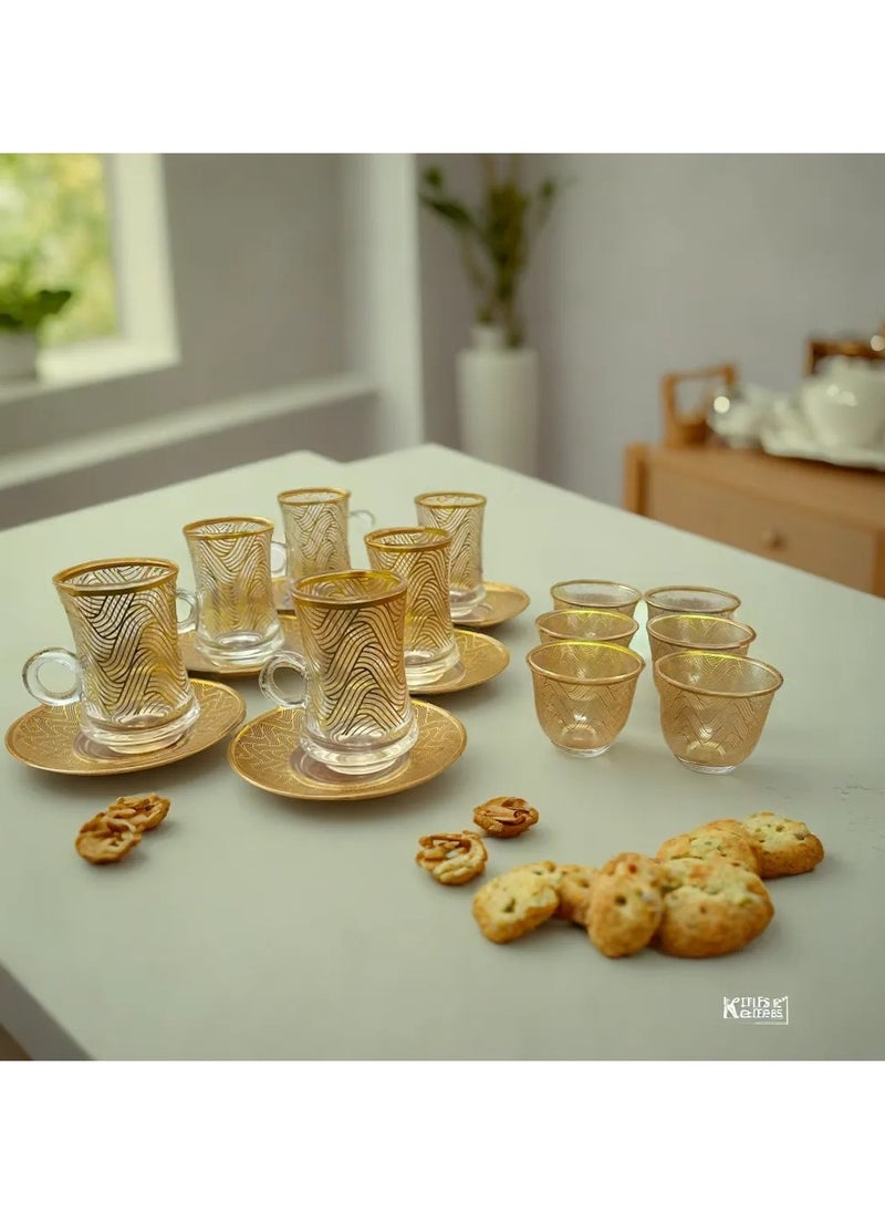 Glass Coffee Set Cups and plates Gold